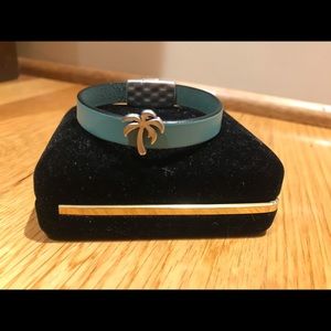 Palm Tree Leather Bracelet - Turquoise